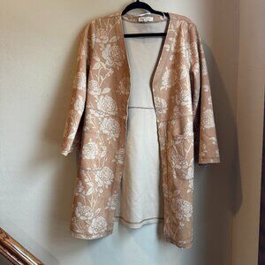 Solitaire Jacket Women’s Medium Tan Rose Floral Print Open Front Jacket